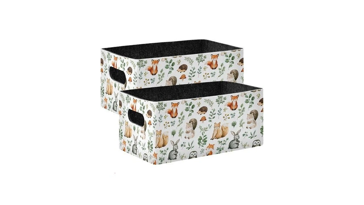 Kcldeci 2pcs Storage Baskets For Shelves Cute Woodland Animals Foldable