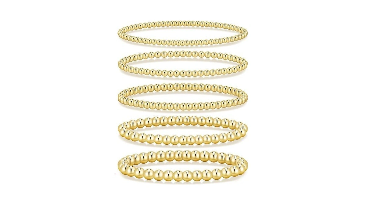 Gold Beaded Bracelets For Women, 5 Pcs Dainty 14k Gold