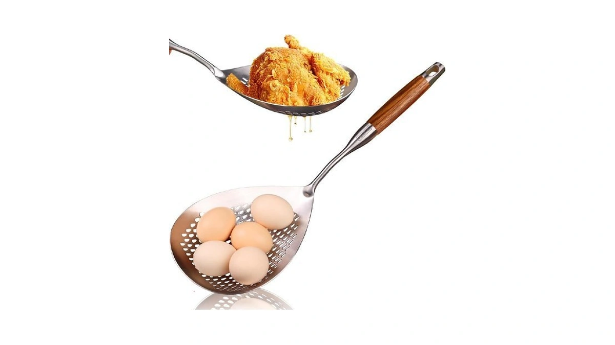 Skimmer Slotted Spoon -17in 304 Stainless Steel Pasta Spider Strainer