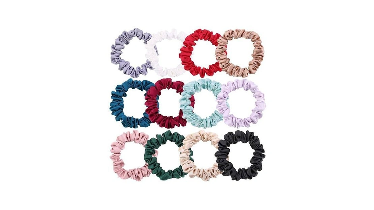 12 Pcs Skinny Satin Silk Scrunchies Hair Ties For Women
