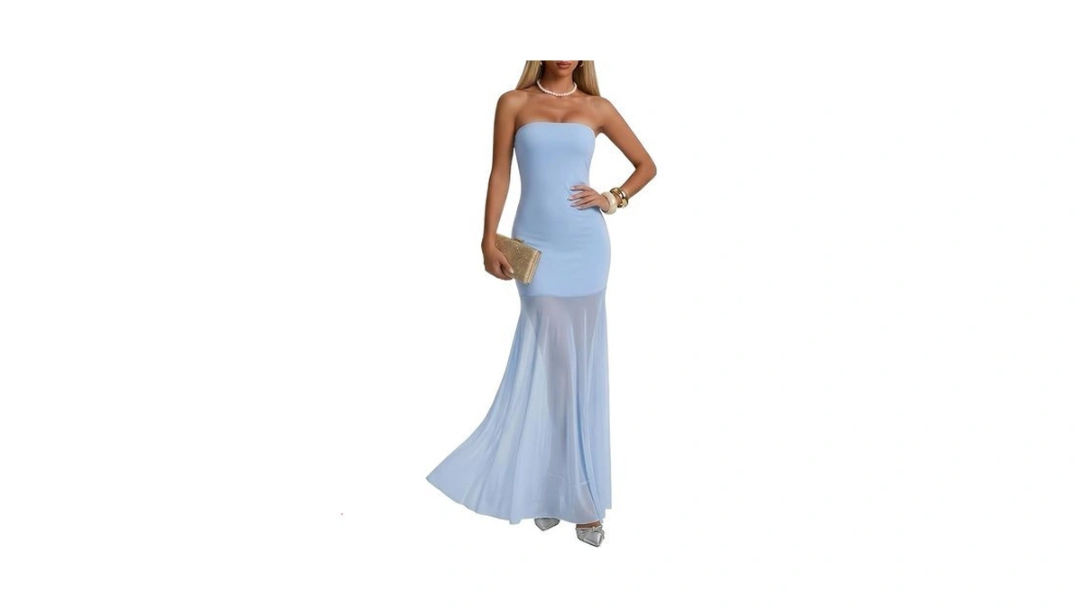 Curvphilo Strapless Bodycon Maxi Dress Women Double Lined Modal Mesh