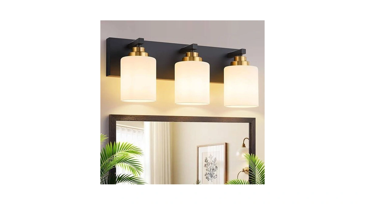 Vanity Lights For Bathroom, 3-light Black And Gold Bathroom Vanity