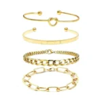 Alegend Bracelets Sets 14k Gold Plated Stackable Bold Link Chains,
