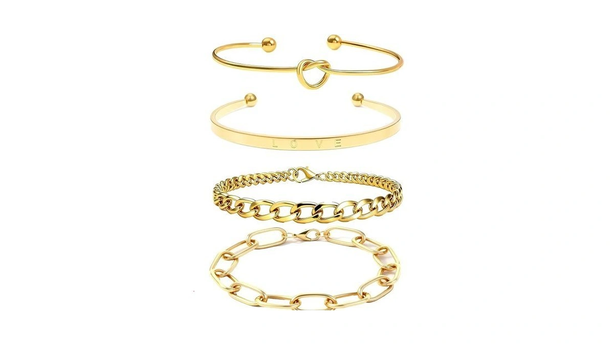Alegend Bracelets Sets 14k Gold Plated Stackable Bold Link Chains,