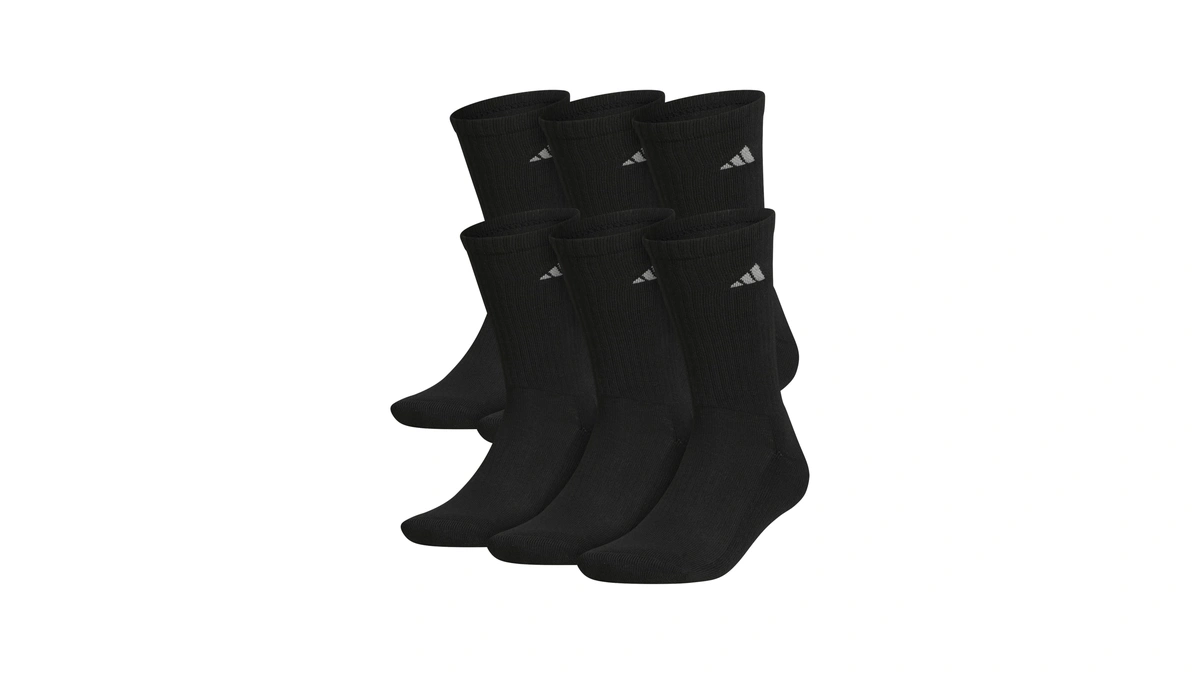 Adidas Mens Athletic Cushioned Crew Socks (6 Pairs) Durable &