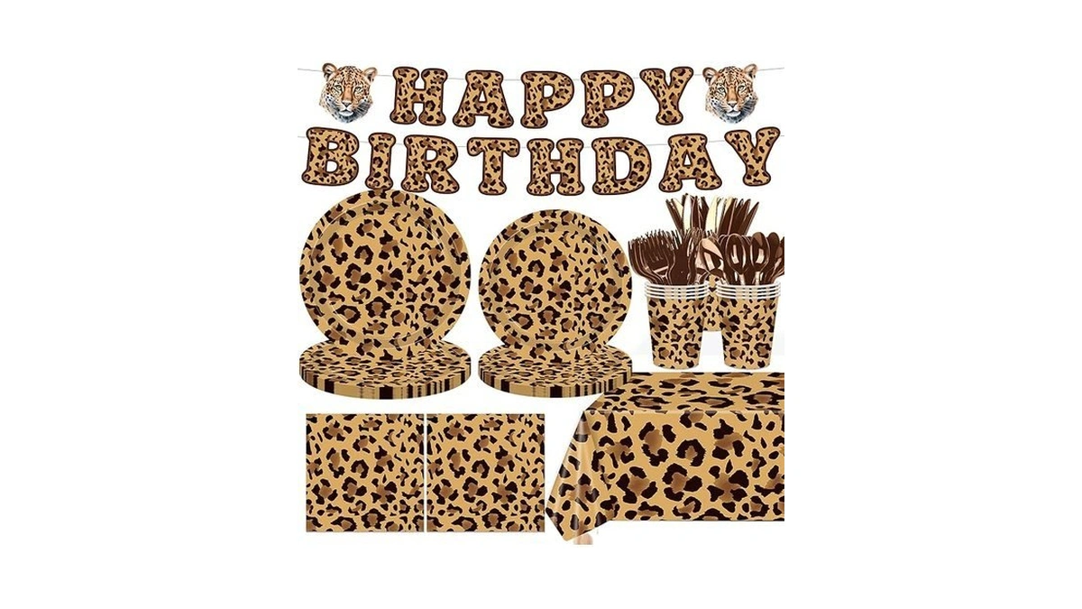 142pcs Leopard Print Party Decorations,jungle Animal Theme Decorations Include Tableware,