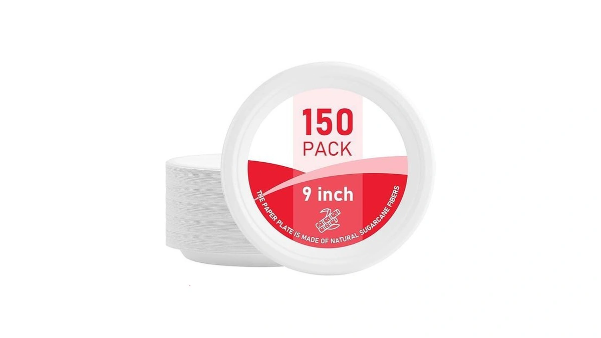 Vpackduo 150 Pack Compostable Paper Plates 9 Inch, Heavy Duty