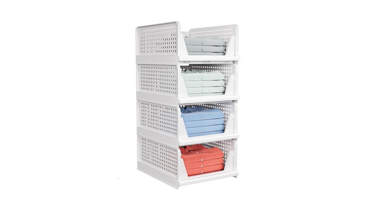 4 Pack Stackable Closet Storage Basket - Stackable Storage Bins,