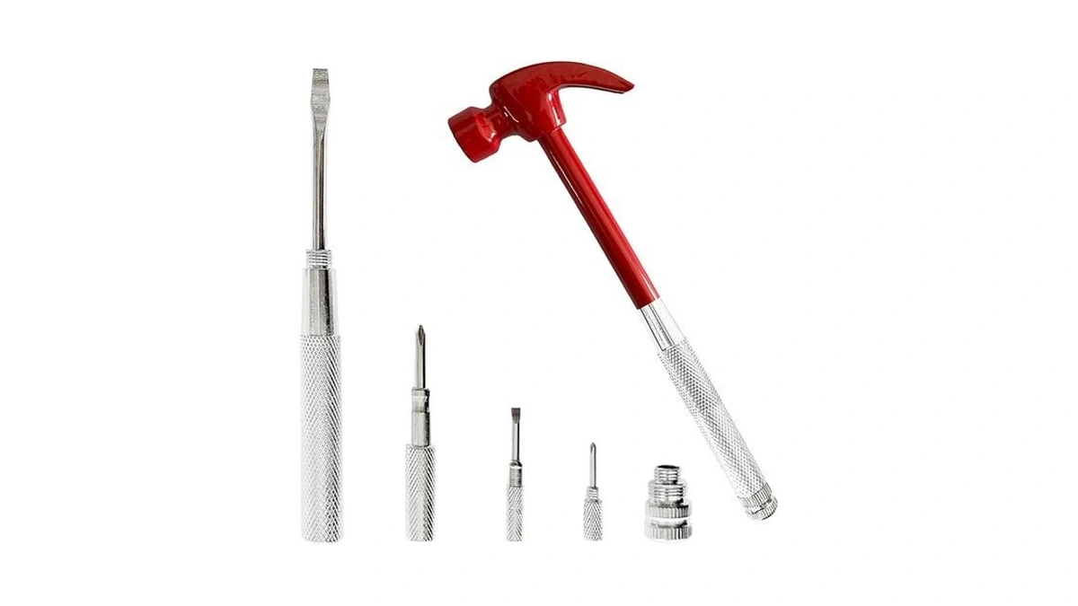 Red 6 In 1 Multitool Mini Hammer & Screwdriver Set