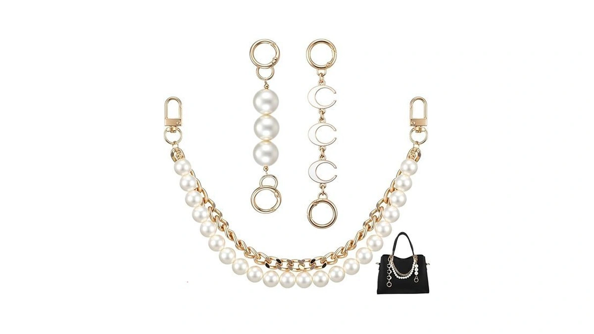 Jxiwfvl 3 Pcs Pearl Gold Bag Chain Charms, Purse Keychains