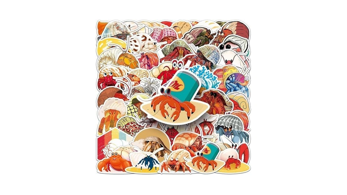 Hermit Crab Stickers 50 Pcs Vinyl Cute Ocean Animal Sticker