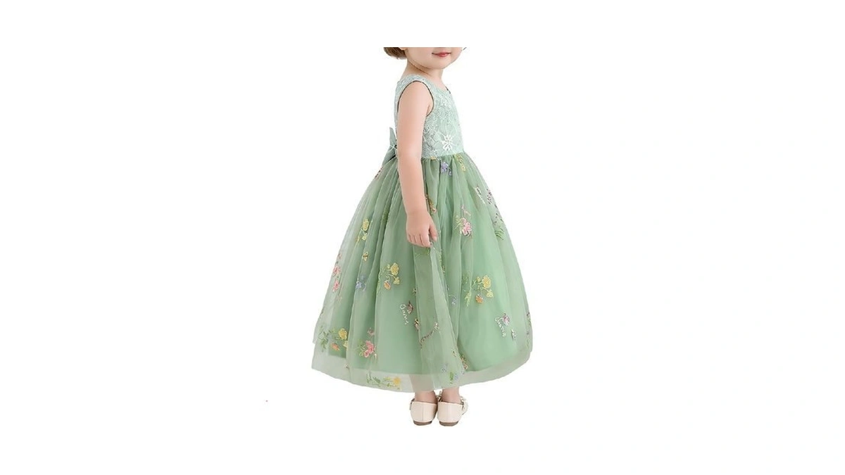 Deefant Girl Flower Dress V Back Lace Tulle Embroidered Toddler