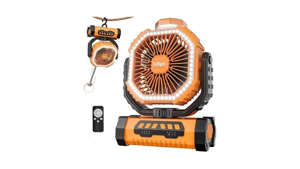 Rechargeable Camping Fan With Telescopic Led Lantern & Remote, 20000mah
