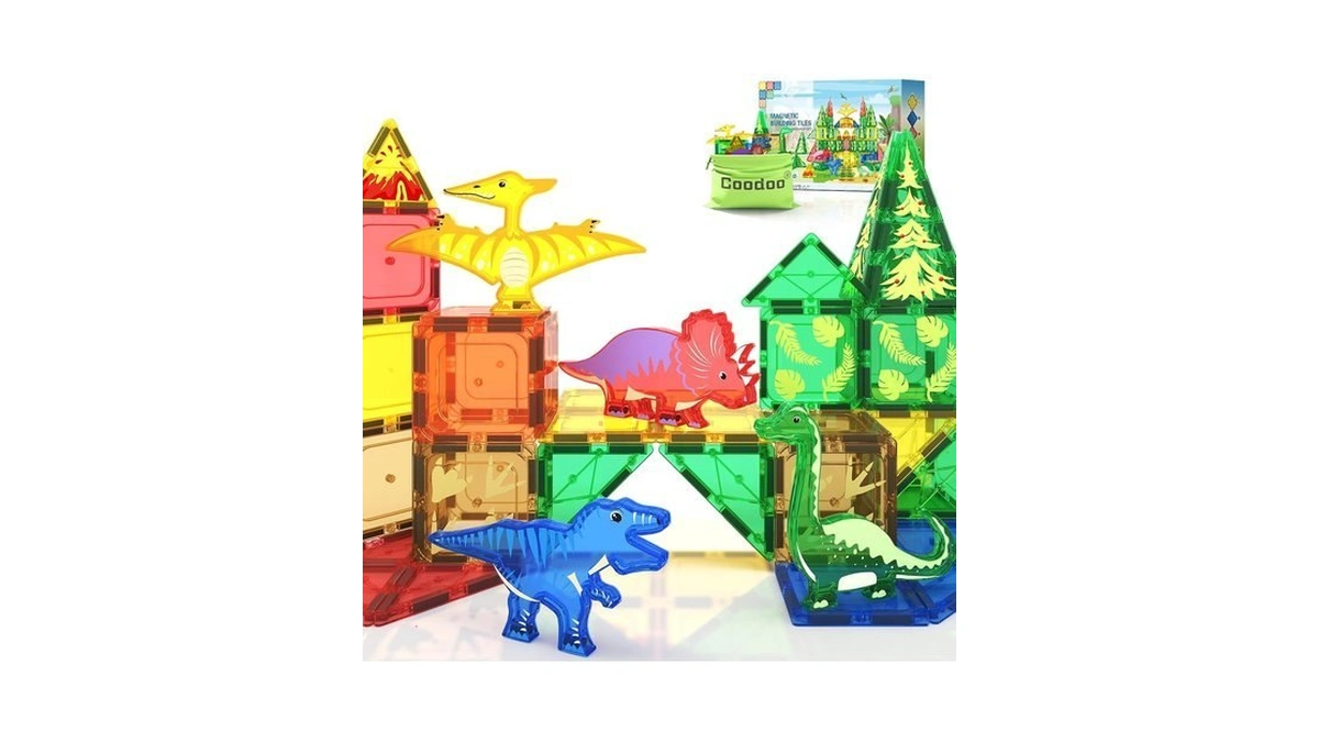 Coodoo Dinosaur Toys Magnetic Tiles - Magnet Building Blocks For