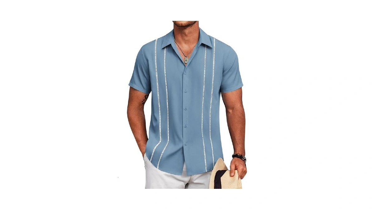 Coofandy Mens Cuban Guayabera Shirt Short Sleeve Button Down Shirts