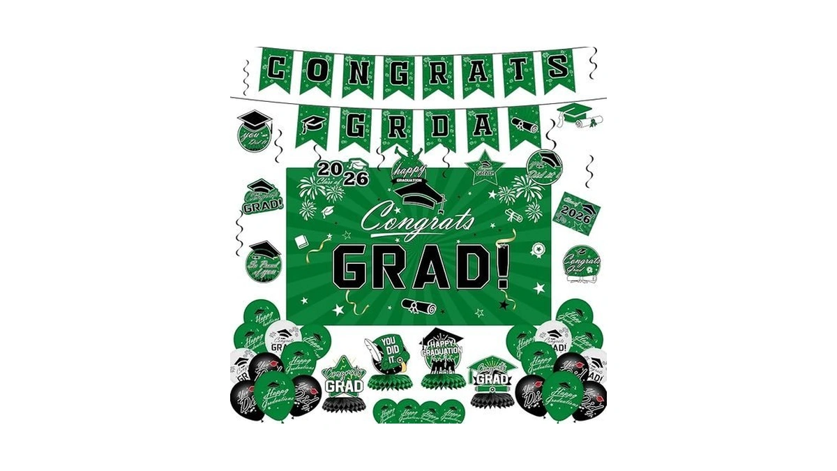 Graduation Decorations 2026 Set - Green Themed Congrats Grad Banner,