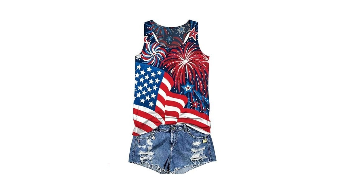 Binshre Usa Flag Print Tank Tops Women Vintage American Stars