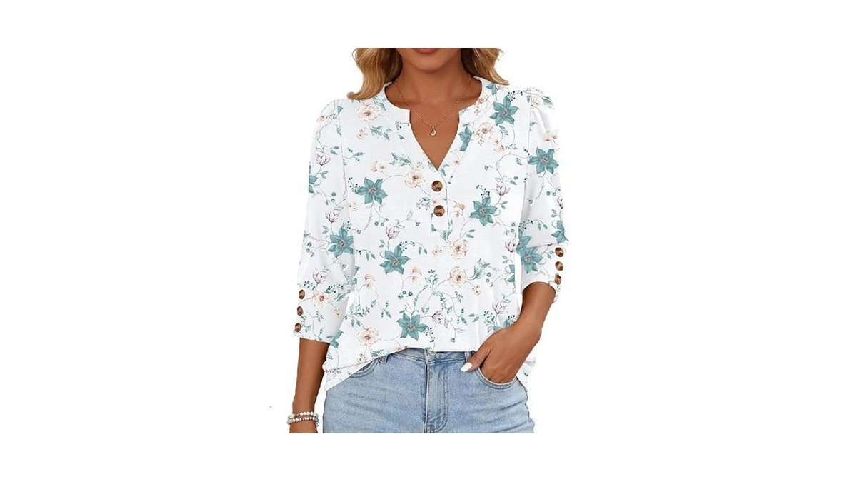 Anrabess Womens Tops 3/4 Sleeve Casual Henley Shirts V Neck