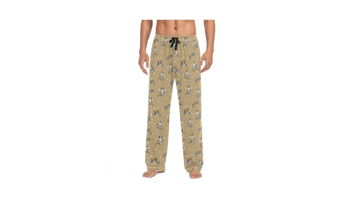 Ollabaky Men's Pajama Pants Yoga Dogs Australian Shepherd Sleepwear Lounge