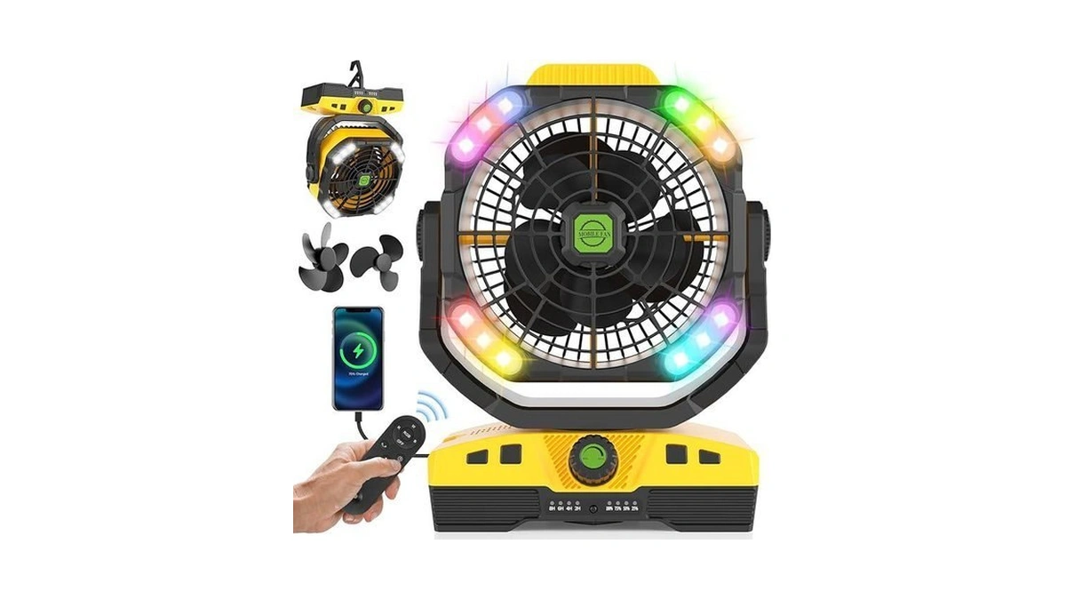 Runtop 20000mah Oscillation Camping Fan, Remote Control Rechargeable Battery Operated