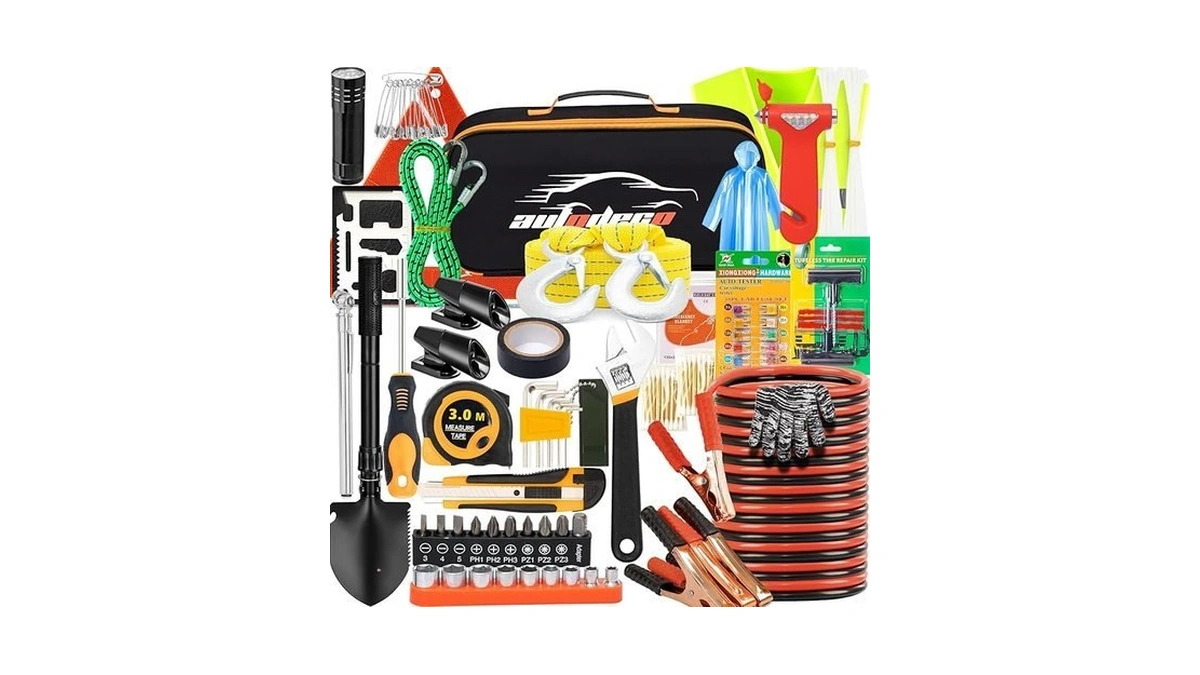 Autodeco 82pcs Car Roadside Emergency Kit With Jumper Cable -