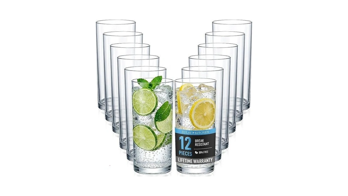 Zulay Kitchen Plastic Drinking Glasses (set Of 12) – 16oz