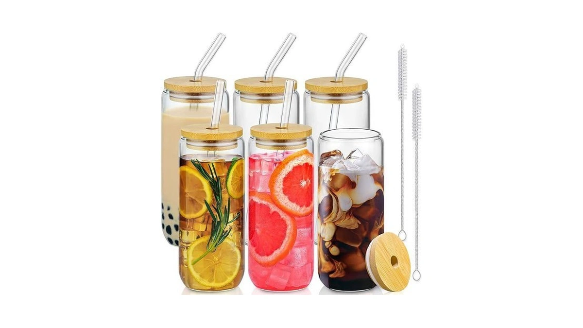 Sentvend 20 Oz Drinking Glasses With Bamboo Lids And Glass