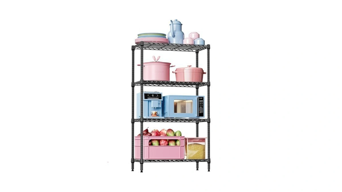 Izeuk 4 Tier Black Metal Storage Shelves, Heavy Duty Wire