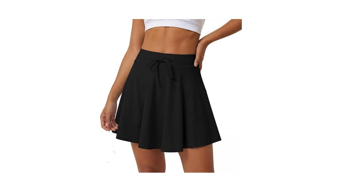 Caracilia Women's Athletic Tennis Skort, Drawstring High Waisted Built-in Shorts,