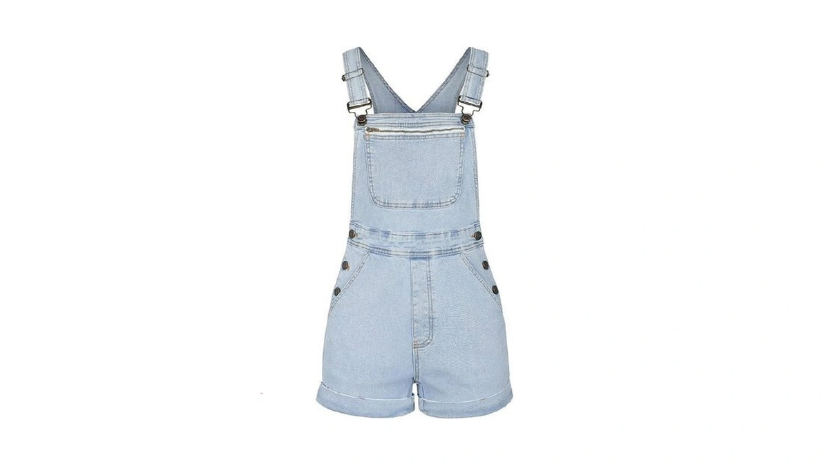 Politi Denim Overall Shorts For Women, Adjustable Straps Bib Stretchy