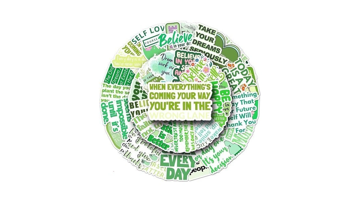 50pcs Aesthetic Green Inspirational Quote Stickers,waterproof Vinyl Motivational Positive Saying