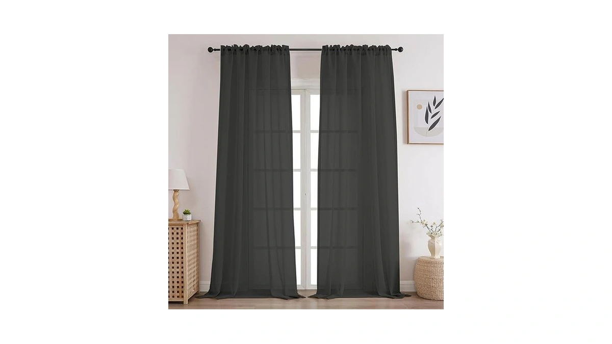 Cucraf Grey Sheer Curtains 90 Inches Long 2 Panels Set,