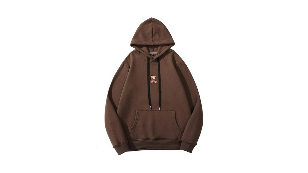 Shenhe Men's Bear Embroidery Long Sleeve Thermal Hooded Sweatshirt Hoodie