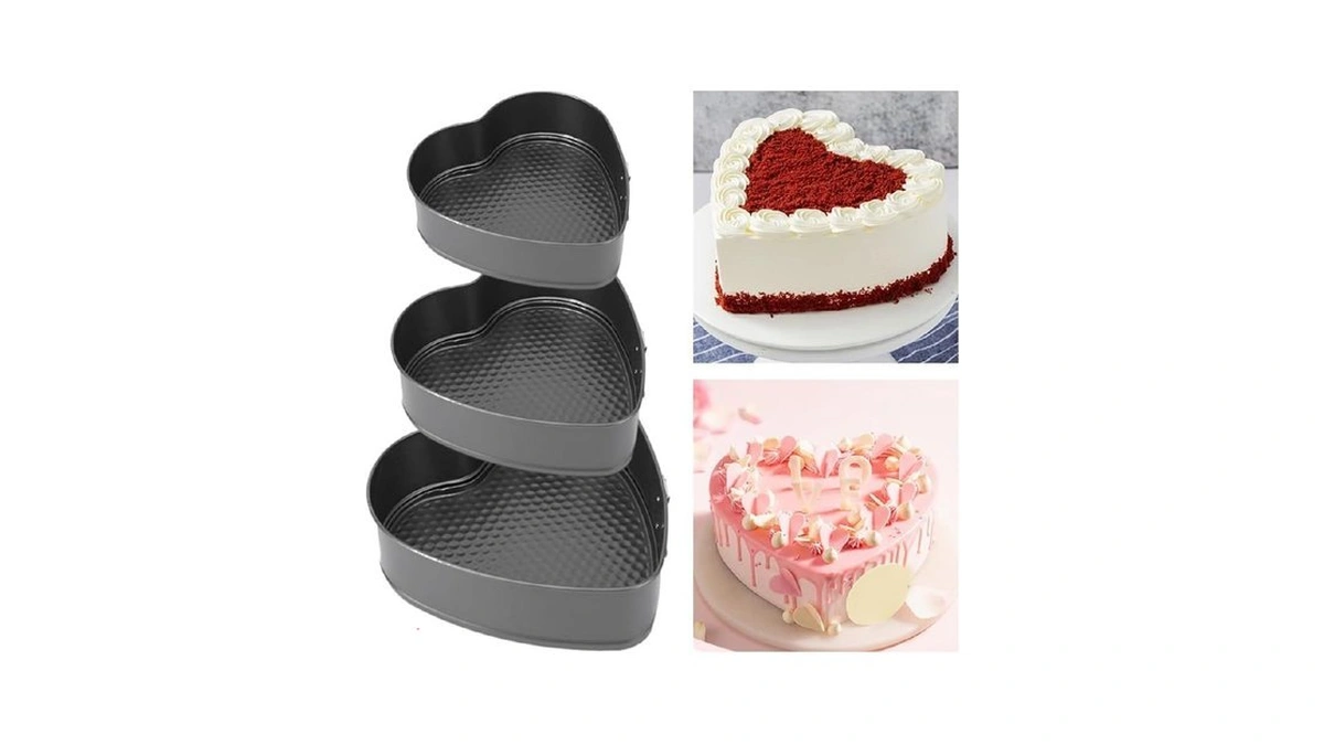 Waylenbo Set Of 3 Springform Heart Cake Tins Heavy Duty,