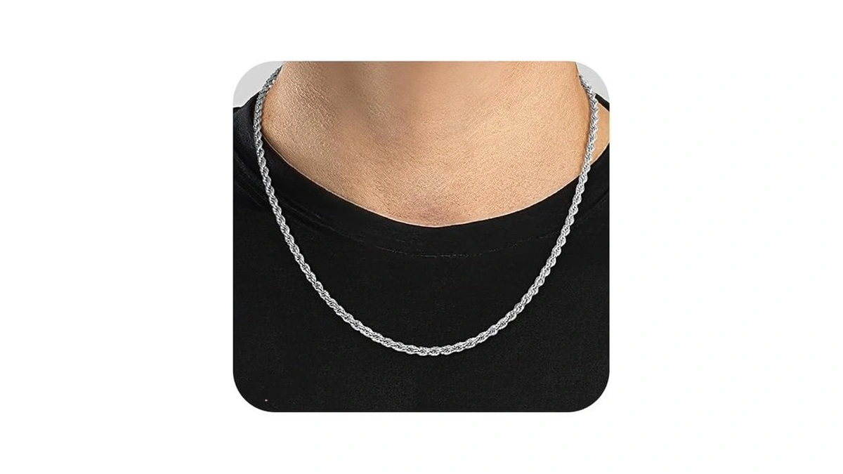 Jewlpire Silver Chain For Men, 2.5mm Stainless Steel Rope Chains