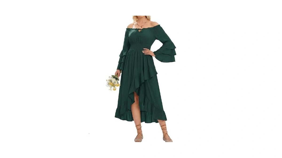 Scarlet Darkness Renaissance Dress Women Medieval Off Shoulder Peasant Flowy