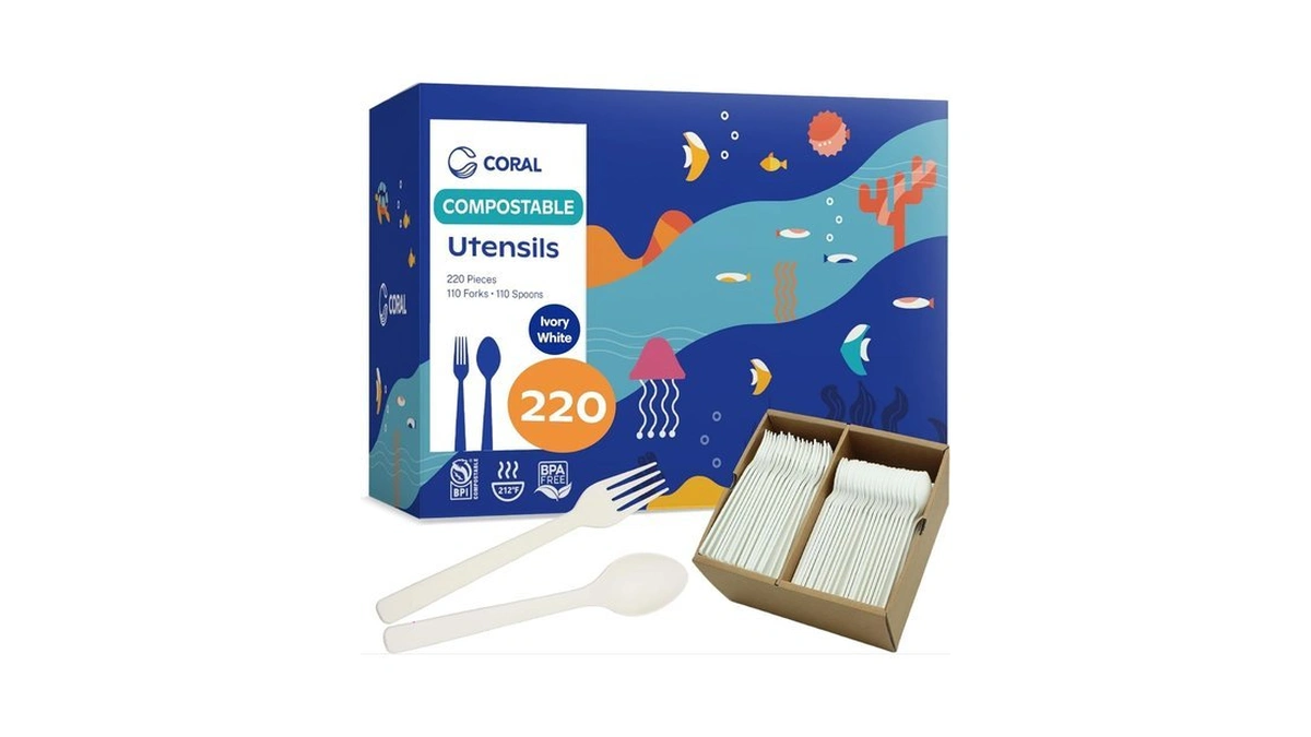 Coral Ivory White 100% Compostable Spoons & Forks Set -