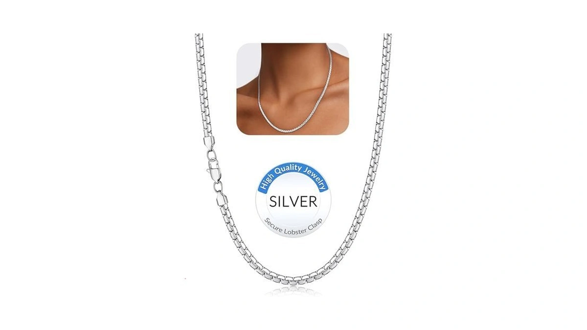 Jewlpire Silver Chain Necklace For Women, 3mm Flat Link Chains