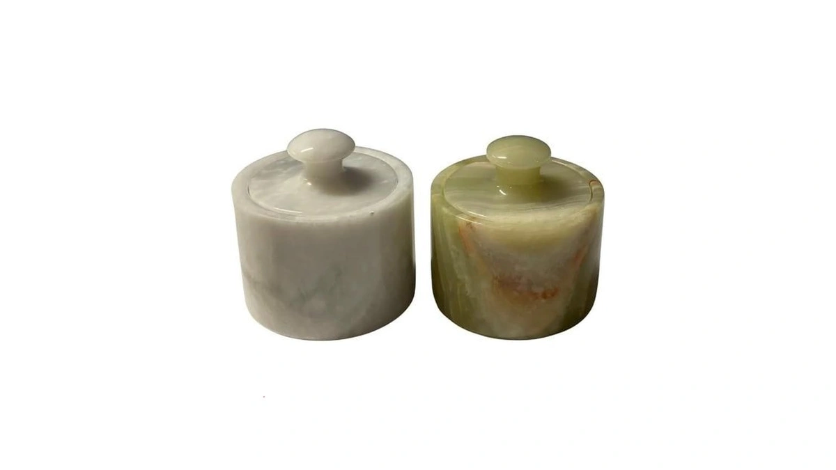 Thewolfard Marble Salt Cellar Keep Spices Fresh Seasoning Holder For