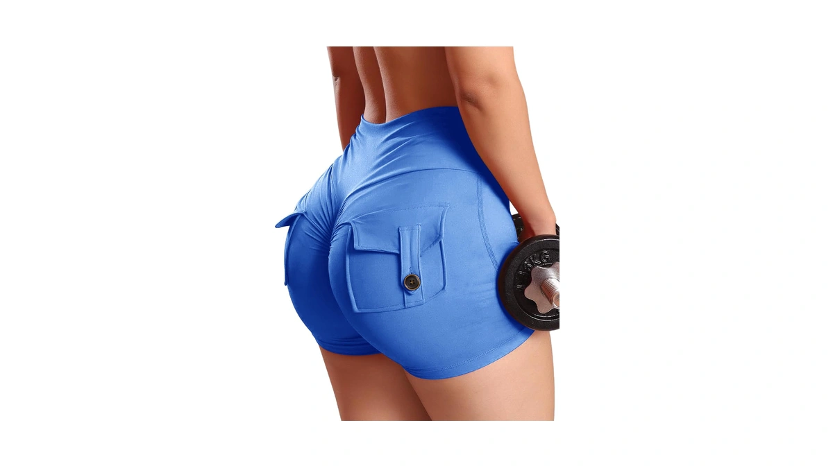 Seasum Women Pocket Shorts Scrunch Butt Workout Cargo Shorts V