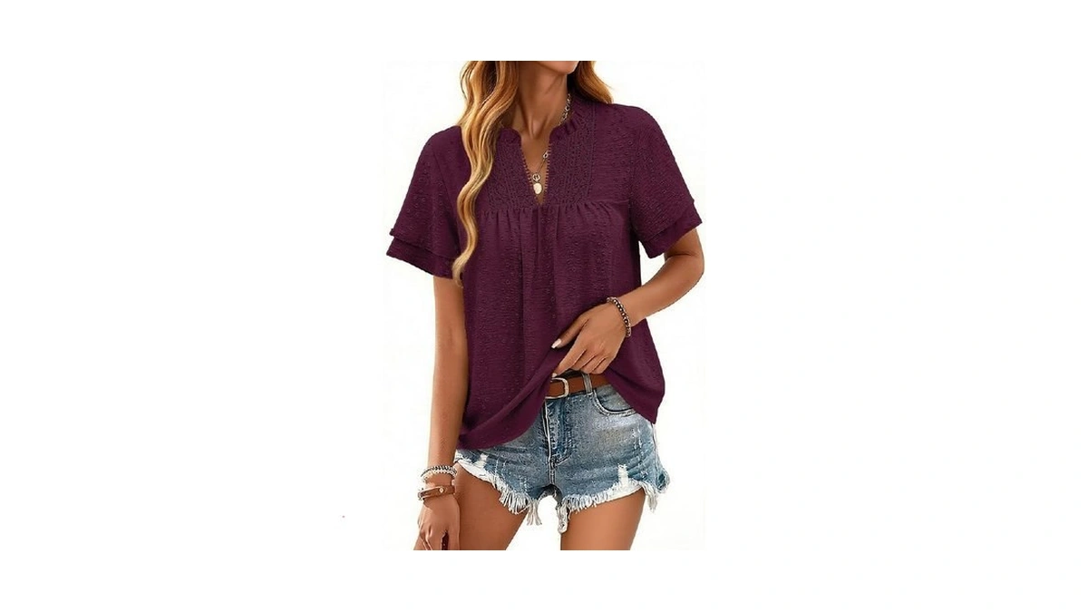 Halife Flutter Sleeve Tops For Women V Neck Ruffle Flowy