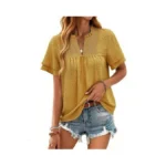 Halife Womens Boho Tops Lace Embroidered Ruffled Short Sleeve Blouses