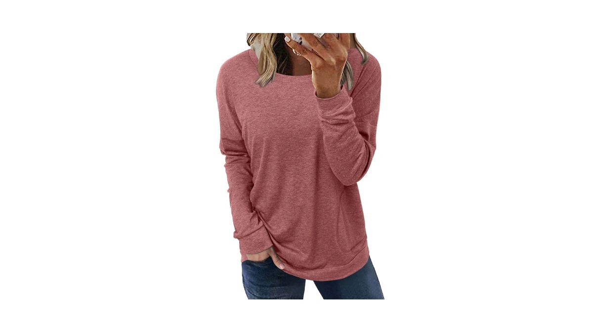 Onlyshe Women Long Sleeve Pullover Sweatshirts With Pockets Tunic Blouse
