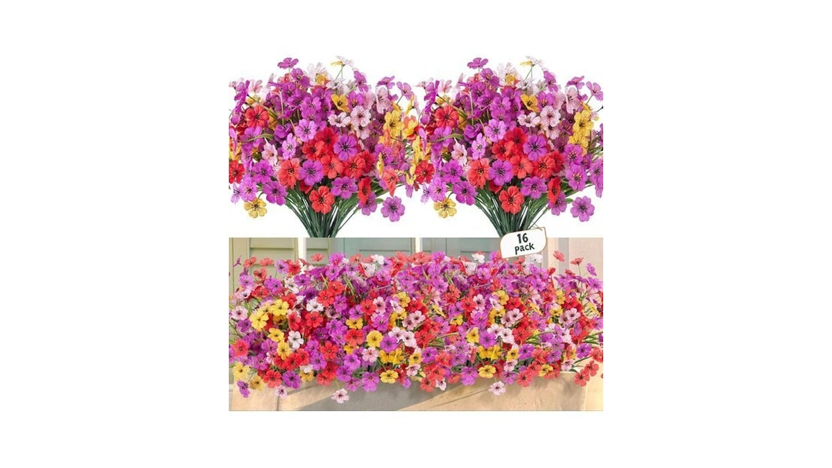 Ammyoo 16 Pcs Artificial Fake Flowers For Outdoor Spring Decoration,