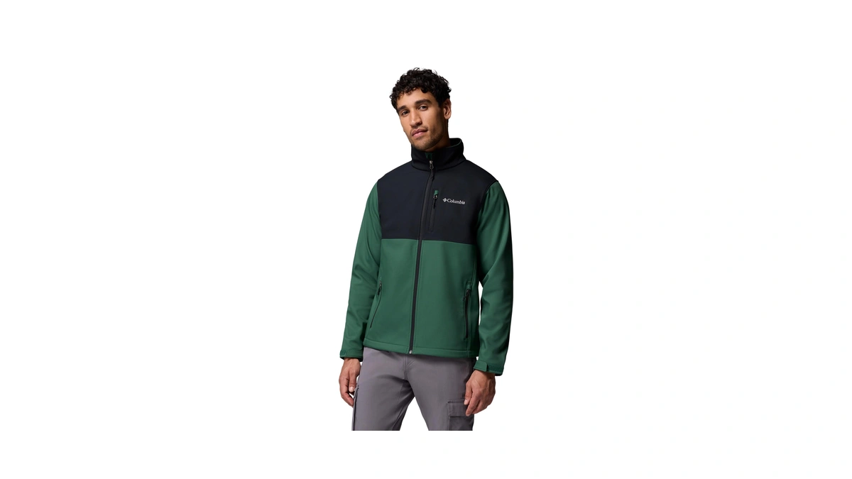 Columbia Mens Ascender Softshell Full Zip Rain Jacket, Rain Forest/black,