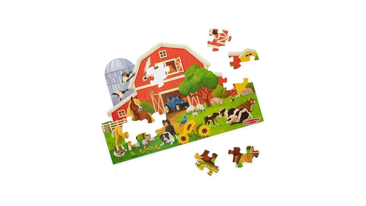 Melissa & Doug Busy Barn Shaped Jumbo Floor Puzzle, 32-piece