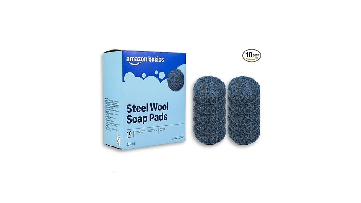 Amazon Basics Steel Wool Soap Pads, Reusable, Cuts Grease And