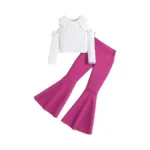 Hilinker Girl's Long Sleeve 2 Piece Outfits Ribbed Ruffle Cold