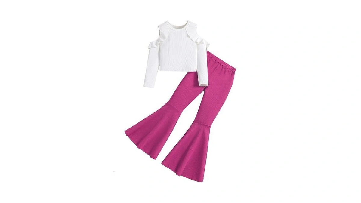 Hilinker Girl's Long Sleeve 2 Piece Outfits Ribbed Ruffle Cold