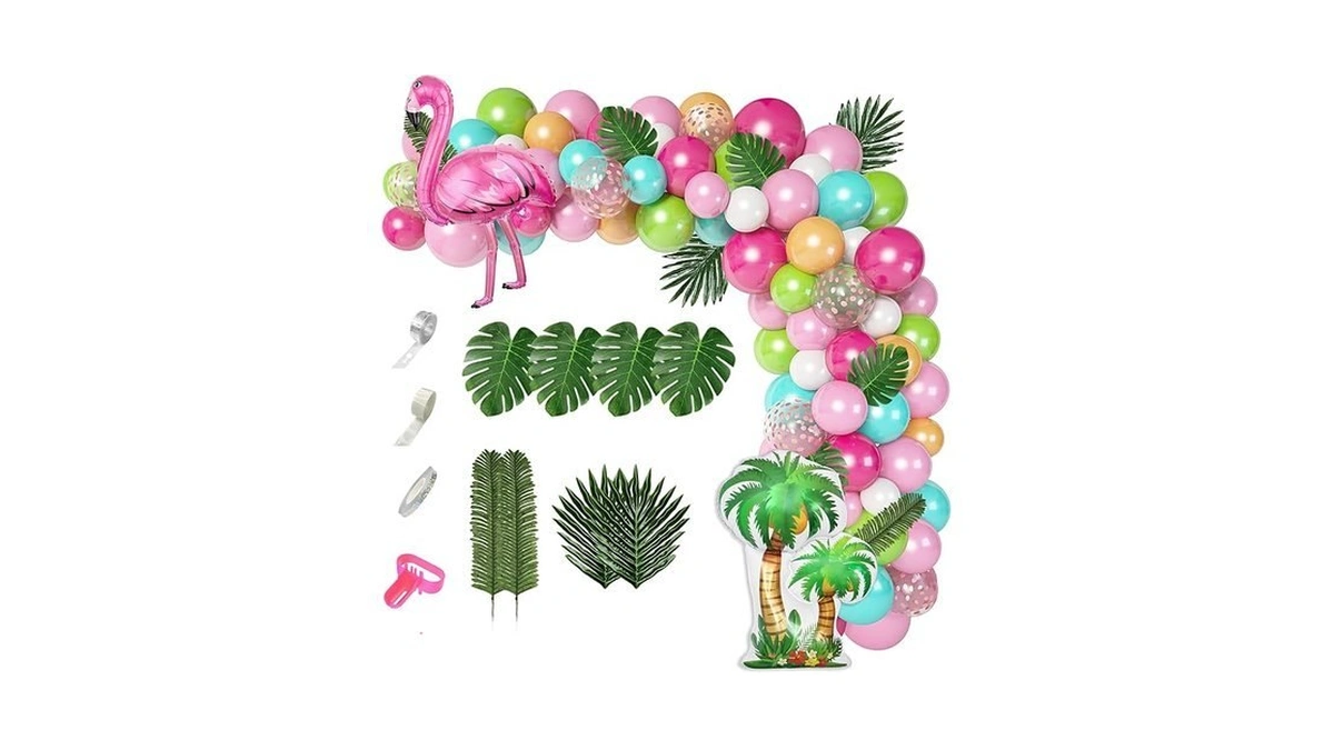 132pcs Tropical Flamingo Balloons Garland Kit, Flamingo Foil Balloons Green